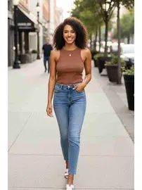 Merry See Crop Örme Kumaş Kahverengi Kadın Bluz Merry See MS39019