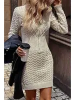 Uzun Kollu Fermuarlı Triko Örme Mini Elbise Bej Merry See MS3802 Bej Bej görsel 4