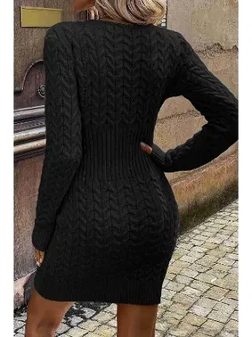 Merry See Uzun Kollu Fermuarlı Triko Örme Mini Elbise Siyah Merry See MS3802 Siyah - Alternatif Görünüm