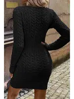 Uzun Kollu Fermuarlı Triko Örme Mini Elbise Siyah Merry See MS3802 Siyah Siyah detay görünüm