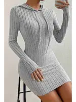 Uzun Kollu Kapşonlu Mini Elbise Merry See MS3801 Gri Gri