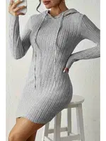 Uzun Kollu Kapşonlu Mini Elbise Merry See MS3801 Gri Gri farklı açı