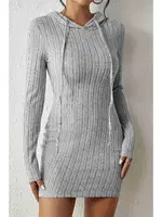 Uzun Kollu Kapşonlu Mini Elbise Merry See MS3801 Gri Gri görsel 4