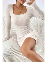 Uzun Kollu Özel Kumaş Mini Elbise Bej Merry See MS2958 Bej Bej farklı açı