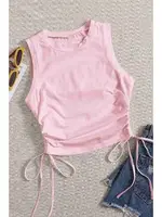 Yanları Büzgülü Kolsuz Bluz Crop Top Atlet Pembe Merry See MS3903 Pembe