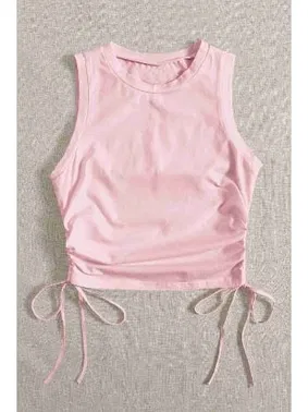 Merry See Yanları Büzgülü Kolsuz Bluz Crop Top Atlet Pembe Merry See MS3903 - Alternatif Görünüm