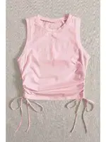 Yanları Büzgülü Kolsuz Bluz Crop Top Atlet Pembe Merry See MS3903 Pembe detay görünüm