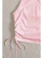 Yanları Büzgülü Kolsuz Bluz Crop Top Atlet Pembe Merry See MS3903 Pembe görsel 4