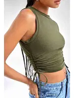 Yanları Büzgülü Kolsuz Bluz Crop Atlet Yeşil Merry See 4578 Yeşil