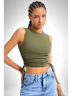Merry See Yanları Büzgülü Kolsuz Bluz Crop Atlet Yeşil Merry See 4578 - Alternatif Görünüm