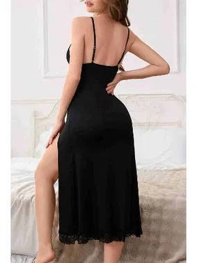 Merry See Yırtmaçlı Dantelli Uzun Gecelik Siyah Merry See MS4424 Siyah - Alternatif Görünüm