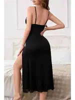 Yırtmaçlı Dantelli Uzun Gecelik Siyah Merry See MS4424 Siyah Siyah detay görünüm