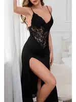 Yırtmaçlı Dantelli Uzun Gecelik Siyah Merry See MS4424 Siyah Siyah görsel 4