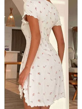 Merry See Yırtmaçlı Kısa Kollu Pijama Gecelik Beyaz Merry See MS4022 Beyaz - Alternatif Görünüm