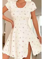 Yırtmaçlı Kısa Kollu Pijama Gecelik Beyaz Merry See MS4022 Beyaz Beyaz farklı açı