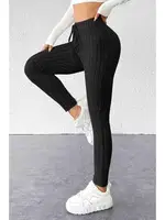 Fitilli Yüksek Bel Özel Kumaş Tayt Siyah Merry See MS4001 Siyah Siyah görsel 4