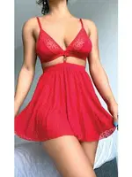 Metal Aksesuarlı Pencereli Fantazi Tül Gecelik NightLight 3453-1 Kırmızı