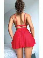 Metal Aksesuarlı Pencereli Fantazi Tül Gecelik NightLight 3453-1 Kırmızı detay görünüm