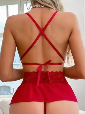 İzabel Midi Kırmızı Dantelli Tül Seksi Sütyen Etek Takım İzabel 13002 - Alternatif Görünüm