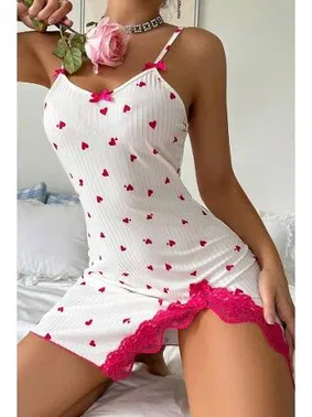 Ruselin Minik Kalpli İnce Askılı Fitilli Kumaş Kısa Gecelik Ruselin 5070