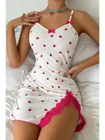 Minik Kalpli İnce Askılı Fitilli Kumaş Kısa Gecelik Ruselin 5070 Beyaz farklı açı