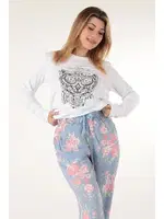 Çiçekli Kadın Pijama Takımı Miorre 001-015079 Beyaz detay görünüm