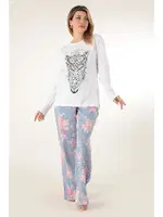 Çiçekli Kadın Pijama Takımı Miorre 001-015079 Beyaz görsel 4