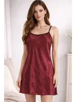 Gül Desenli Saten Mini Fantezi Gecelik Miorre 001-000887 Bordo