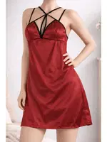 Sırt Dekolteli Kadın Saten Gecelik Miorre 001-000885 Bordo farklı açı