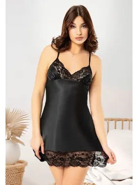 Miss Laris İnce Ayar Askılı Siyah Saten Gecelik Miss Laris 2059