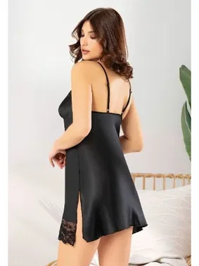 Miss Laris İnce Ayar Askılı Siyah Saten Gecelik Miss Laris 2059 - Alternatif Görünüm