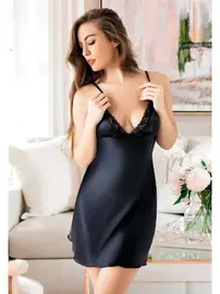 Miss Laris Ayar Askılı Dantelli Kadın Saten Gecelik Miss Laris 2064