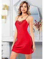 Basic Dantelli Kadın Saten Gecelik Miss Laris 2073 Kırmızı görsel 4