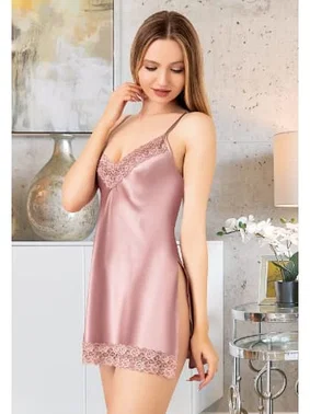 Miss Laris İnce Askılı Yandan Yırtmaçlı Saten Gecelik Miss Laris 2082 - Alternatif Görünüm