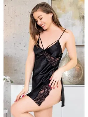 Miss Laris Dekoılteli Siyah Saten Askılı Saten Gecelik Miss Laris 2094