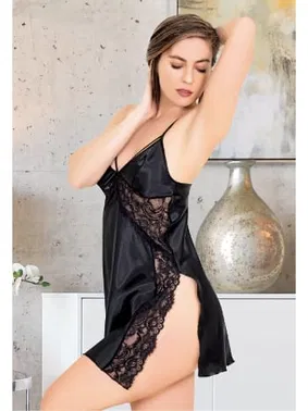 Miss Laris Dekoılteli Siyah Saten Askılı Saten Gecelik Miss Laris 2094 - Alternatif Görünüm