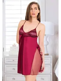 Miss Laris Transparan Yırtmaçlı Saten Gecelik Miss Laris 2097