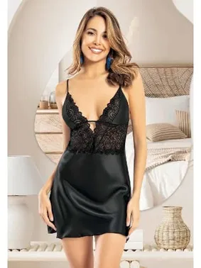 Miss Laris Saten İnce Askılı Kısa Dantelli Kadın Gecelik Miss Laris 2103