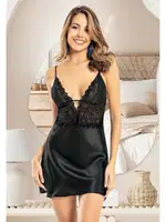 Saten İnce Askılı Kısa Dantelli Kadın Gecelik Miss Laris 2103 Siyah