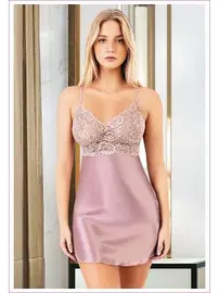 Miss Laris Çapraz Askılı Saten Kısa Kadın Gecelik Miss Laris 2105