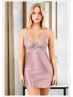 Çapraz Askılı Saten Kısa Kadın Gecelik Miss Laris 2105 Pudra