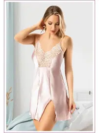 Miss Laris Kısa Yırtmaçlı Askılı Saten Gecelik Miss Laris 2110