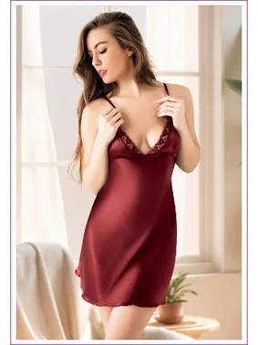 Miss Laris Yakası Dantelli Ayar Askılı Saten Gecelik Miss Laris 2145