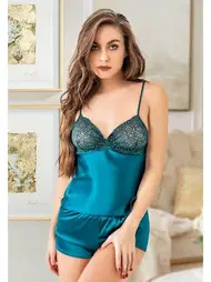 Miss Laris Göğüs Dantelli Kısa Saten Şortlu Pijam Takım Miss Laris 3074