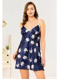 Miss Laris Çiçek Desenli Battal Beden Kadın Saten Gecelik Miss Laris 4013