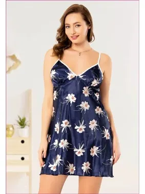 Miss Laris Çiçek Desenli Battal Beden Kadın Saten Gecelik Miss Laris 4013 - Alternatif Görünüm