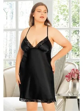 Miss Laris Siyah Dantel Kenarlı Büyük Beden Saten Gecelik Miss Laris 4028 - Alternatif Görünüm