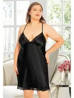 Siyah Dantel Kenarlı Büyük Beden Saten Gecelik Miss Laris 4028 Siyah detay görünüm