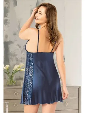 Miss Laris Mavi Battal Kadın Saten Gecelik Miss Laris 4030 - Alternatif Görünüm