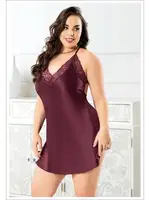 Sırt Dekolteli Büyük Beden Kadın Saten Gecelik Miss Laris 4035 Bordo